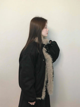 Falling Fur Line Hooded Windbreaker Crop Jumper