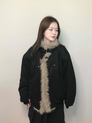 Falling Fur Line Hooded Windbreaker Crop Jumper