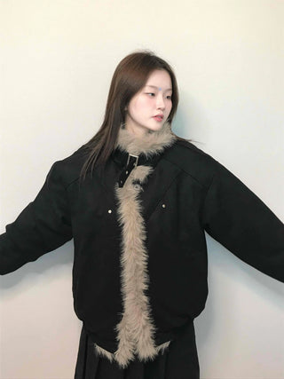 Falling Fur Line Hooded Windbreaker Crop Jumper