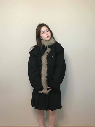 Falling Fur Line Hooded Windbreaker Crop Jumper