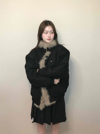 Falling Fur Line Hooded Windbreaker Crop Jumper