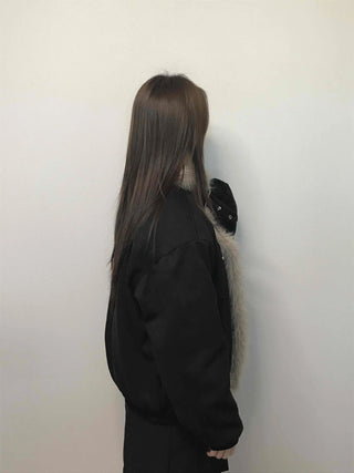 Falling Fur Line Hooded Windbreaker Crop Jumper