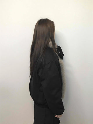 Falling Fur Line Hooded Windbreaker Crop Jumper