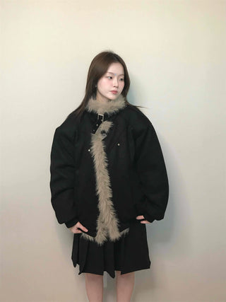 Falling Fur Line Hooded Windbreaker Crop Jumper