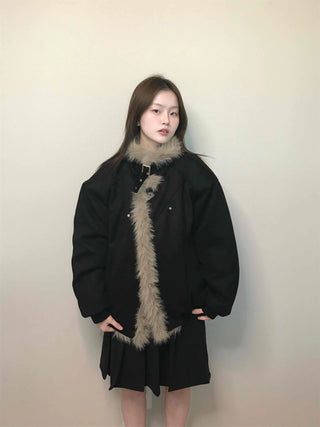 Falling Fur Line Hooded Windbreaker Crop Jumper