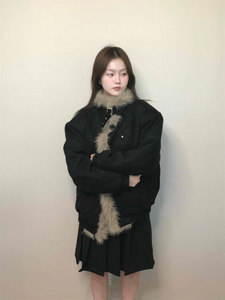 Falling Fur Line Hooded Windbreaker Crop Jumper