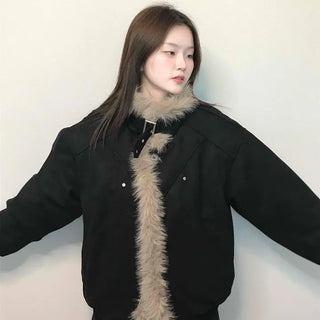 Falling Fur Line Hooded Windbreaker Crop Jumper