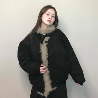 Falling Fur Line Hooded Windbreaker Crop Jumper