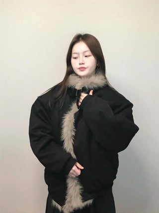 Falling Fur Line Hooded Windbreaker Crop Jumper