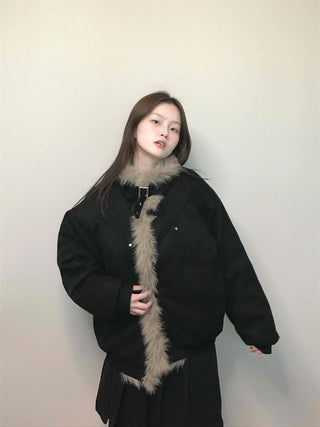 Falling Fur Line Hooded Windbreaker Crop Jumper