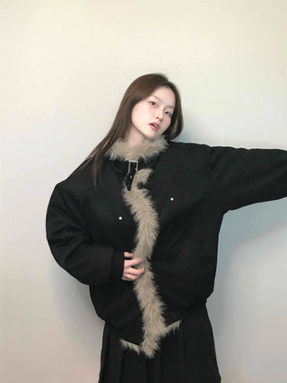 Falling Fur Line Hooded Windbreaker Crop Jumper