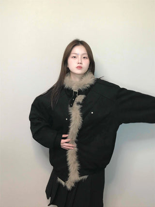 Falling Fur Line Hooded Windbreaker Crop Jumper