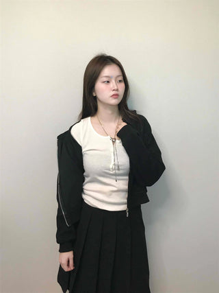 Vintage Gothic Lettering Crop Zip-Up Hoodie