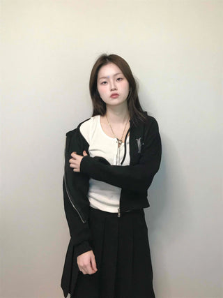 Vintage Gothic Lettering Crop Zip-Up Hoodie