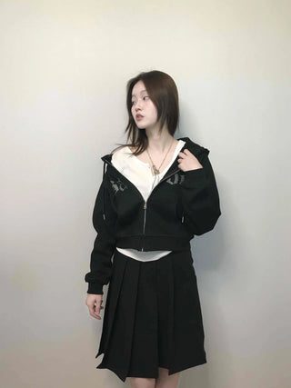 Vintage Gothic Lettering Crop Zip-Up Hoodie