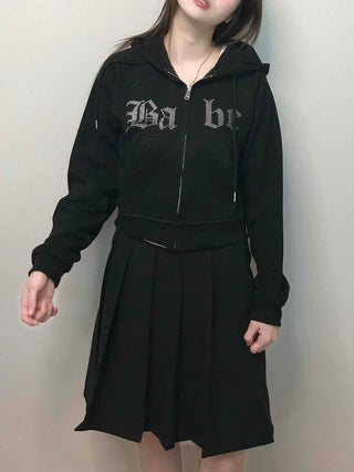 Vintage Gothic Lettering Crop Zip-Up Hoodie