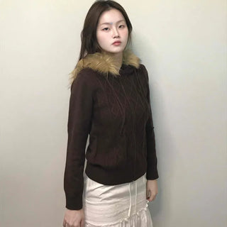Merino wool turtleneck slim-fit zip-up raccoon fur