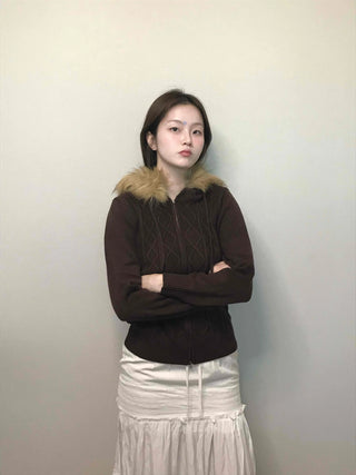 Merino wool turtleneck slim-fit zip-up raccoon fur