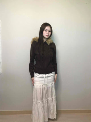 Merino wool turtleneck slim-fit zip-up raccoon fur
