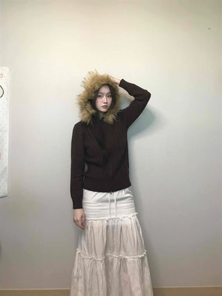 Merino wool turtleneck slim-fit zip-up raccoon fur