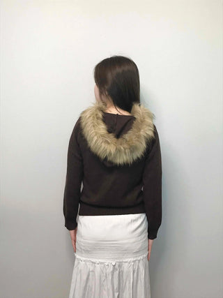 Merino wool turtleneck slim-fit zip-up raccoon fur
