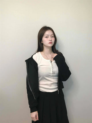 Soft Collar Knit Bodyline Button Long Sleeve T-shirt