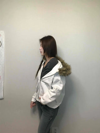 Snowflake Embroidered Zip-Up Hoodie
