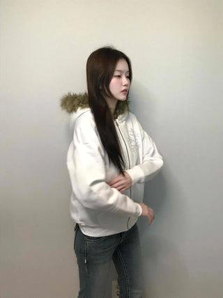 Snowflake Embroidered Zip-Up Hoodie