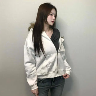 Snowflake Embroidered Zip-Up Hoodie