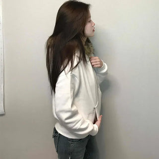 Snowflake Embroidered Zip-Up Hoodie