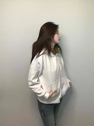 Snowflake Embroidered Zip-Up Hoodie