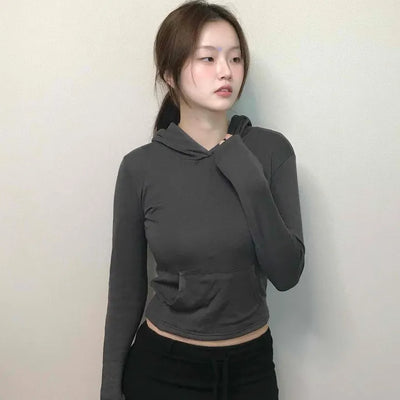 Edgy Sporty Bodyfit High-Neck Crop Hoodie