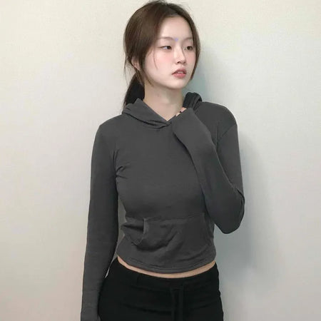 Edgy Sporty Bodyfit High-Neck Crop Hoodie