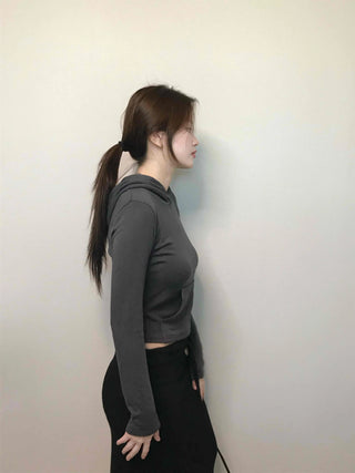 Edgy Sporty Bodyfit High-Neck Crop Hoodie