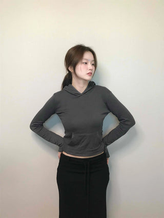 Edgy Sporty Bodyfit High-Neck Crop Hoodie