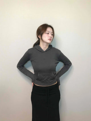 Edgy Sporty Bodyfit High-Neck Crop Hoodie