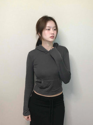 Edgy Sporty Bodyfit High-Neck Crop Hoodie