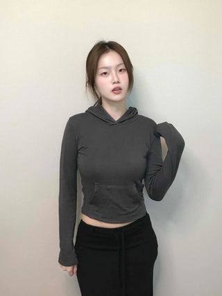 Edgy Sporty Bodyfit High-Neck Crop Hoodie