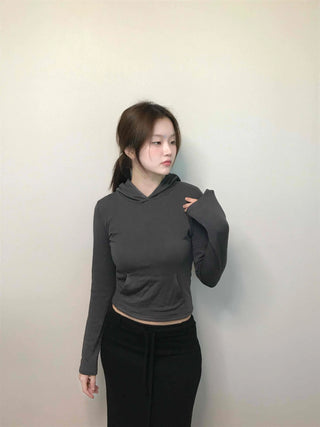 Edgy Sporty Bodyfit High-Neck Crop Hoodie