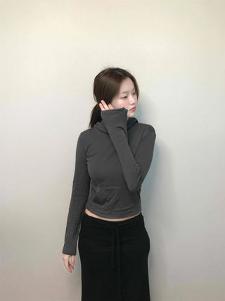 Edgy Sporty Bodyfit High-Neck Crop Hoodie