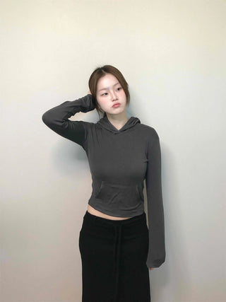 Edgy Sporty Bodyfit High-Neck Crop Hoodie