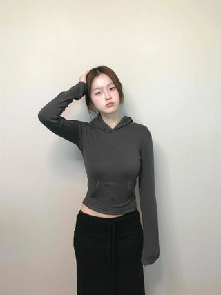 Edgy Sporty Bodyfit High-Neck Crop Hoodie