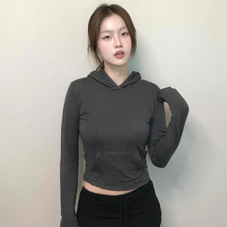 Edgy Sporty Bodyfit High-Neck Crop Hoodie