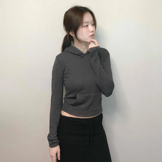 Edgy Sporty Bodyfit High-Neck Crop Hoodie