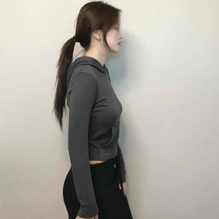 Edgy Sporty Bodyfit High-Neck Crop Hoodie
