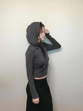 Edgy Sporty Bodyfit High-Neck Crop Hoodie