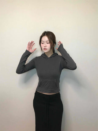 Edgy Sporty Bodyfit High-Neck Crop Hoodie