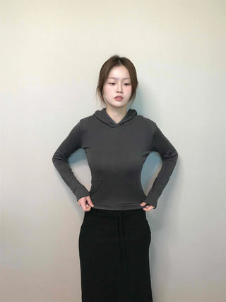 Edgy Sporty Bodyfit High-Neck Crop Hoodie