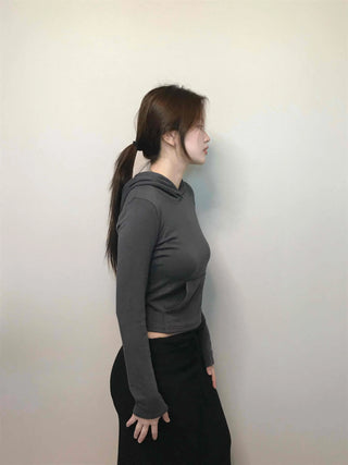 Edgy Sporty Bodyfit High-Neck Crop Hoodie