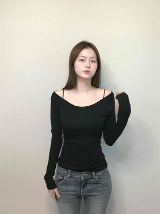 Cozy Puff Sleeve Twin Round Neck Ribbed Long Sleeve T-shirt